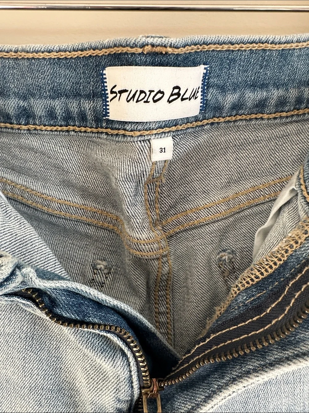 Studio Blue Light Wash Women's Cropped Straight Jeans with Raw Hem